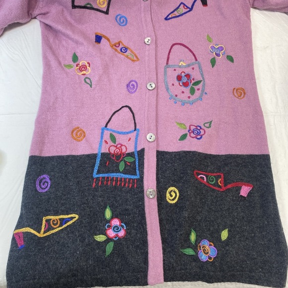 Michael Simon Lite Cardigan Embroidered Heels Purses Floral Silk Blend Size S - Picture 10 of 12